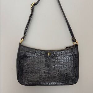 Etienne Aigner Black Croc-Embossed Shoulder Bag